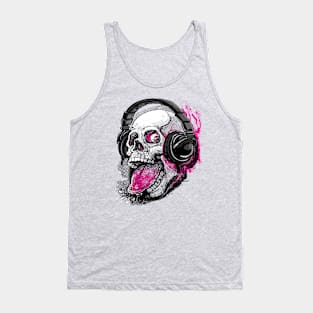 Raspberry Skull Wearing His Headphones Lt Tank Top